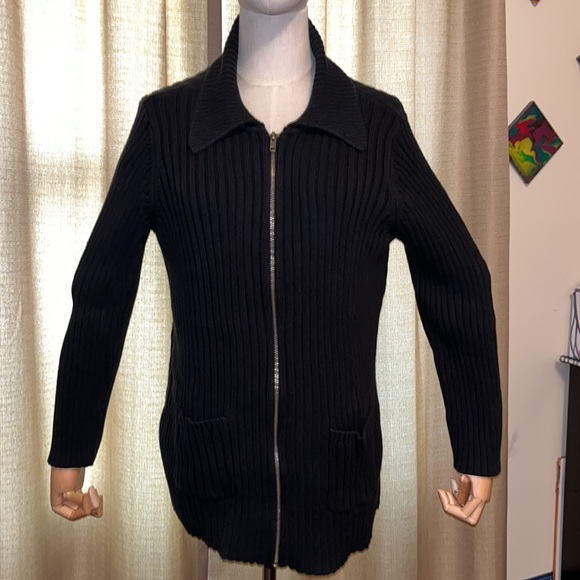 InDueTime Maternity Women’s Medium Black Cable Knit Zip Up Collared Sweater - Picture 1 of 12